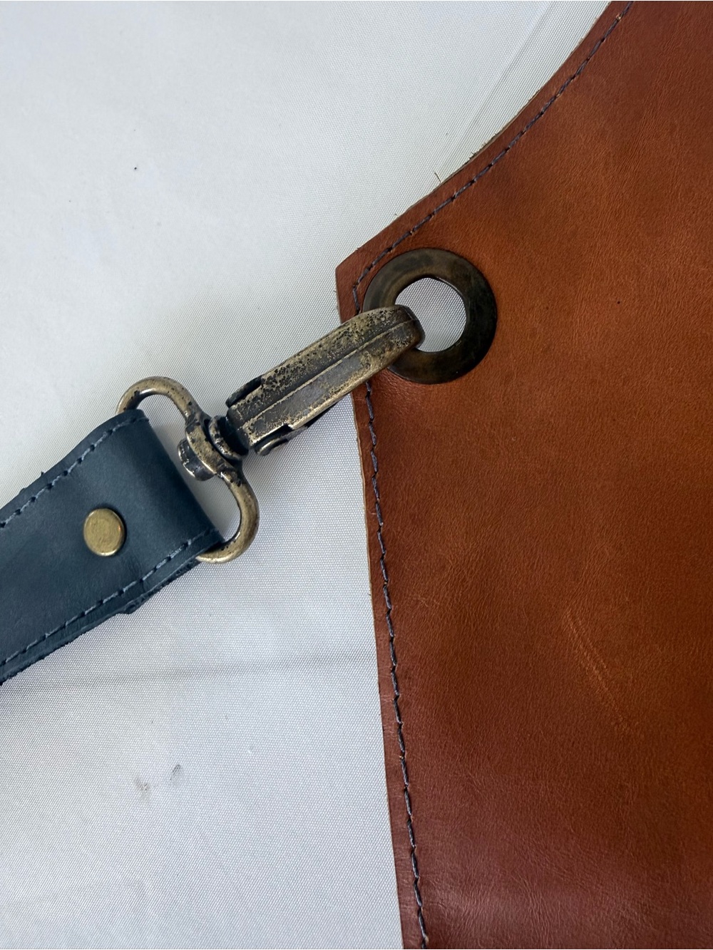 Marieti.c Leather BBQ Apron in Brown with Navy Straps - Picture 5 of 10